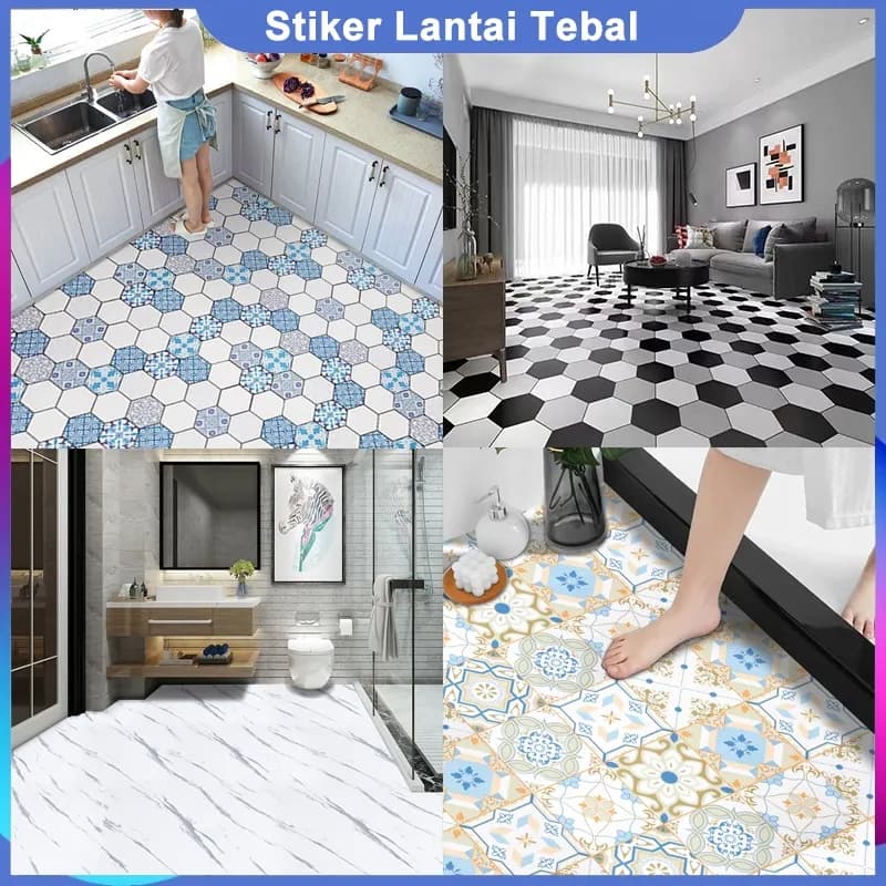 Stiker Lantai Tebal Kramik Kamar Mandi Anti Air Dapur Tahan Kotor Toilet Anti Selip Balkon Anti Licin Stickers Self-Adhesive PVC Perekat Diri Menebal Stiker Wallpaper Dinding Murah Sticker Lantai Roll Tanah Renovasi 61X100cm
