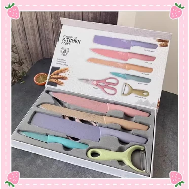 Kitchen Knife Set Stainless Steel / Pisau Dapur Set 6 in 1 Bahan Stainless Steel